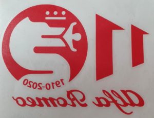 Mirrored Red Alfa Romeo 110 year Commemorative vinyl sticker