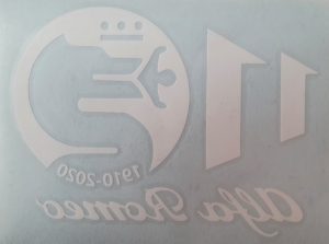 Mirrored White Alfa Romeo 110 year Commemorative vinyl sticker