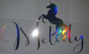 Prancing Unicorn in holographic Heat Transfer Vinyl 10cm x 12cm - Image 2